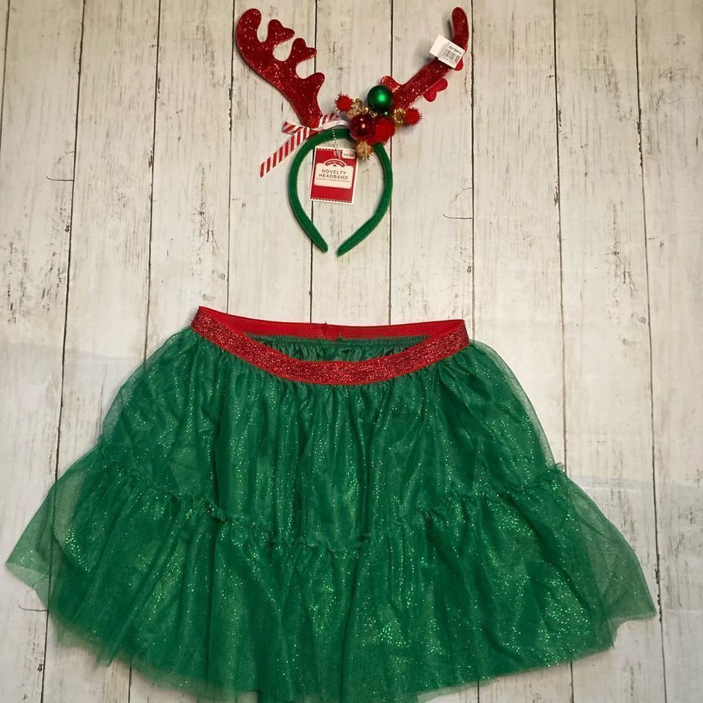 Girl's Christmas Skirt Size Large and Headband New